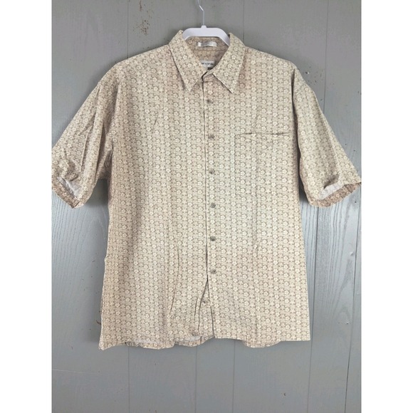 Vintage Pierre Cardin 80s Button Up Shirt Mens Large Beige AOP Floral Groovy - Picture 1 of 9